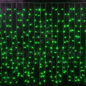 Гирлянда Занавес 2х1.5 м облегченный, колпачок, ЗЕЛЕНЫЙ, белый провод