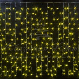 Гирлянда Занавес 2х1.5 м облегченный, флэш, колпачок, ЖЕЛТЫЙ, белый провод