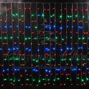 Гирлянда Занавес 2х1.5 м облегченный, флэш, колпачок, МУЛЬТИ, белый провод