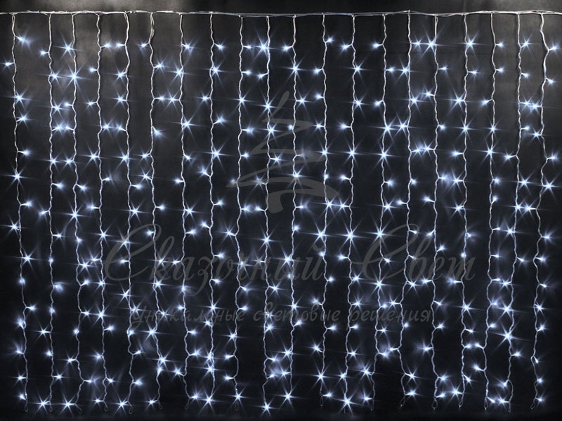 Гирлянда Занавес 2х1.5 м облегченный, флэш, колпачок, БЕЛЫЙ, белый провод