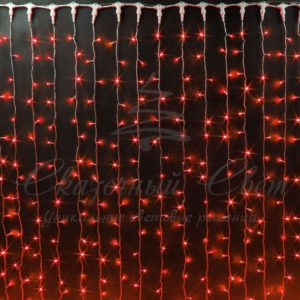 Гирлянда Занавес 2х3 м, КРАСНЫЙ, прозрачный провод