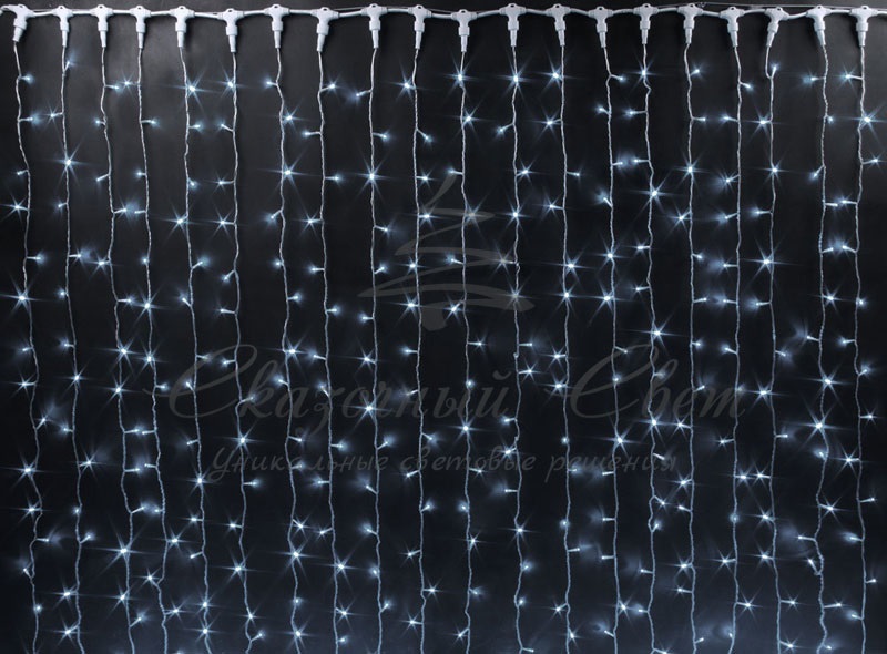 Гирлянда Занавес 2х3 м, БЕЛЫЙ, прозрачный провод