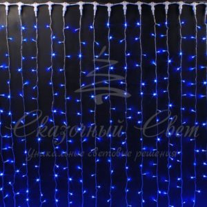 Гирлянда Занавес 2х1.5 м облегченный, СИНИЙ, прозрачный провод