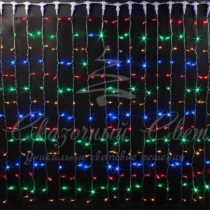 Гирлянда Занавес 2х1.5 м облегченный, МУЛЬТИ, прозрачный провод