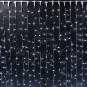 Гирлянда Занавес 2х2 м, колпачок, БЕЛЫЙ, белый провод