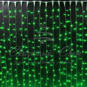 Светодиодный занавес, герметичный колпачок, белый провод, 2х6 м, зеленый