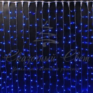 Гирлянда Занавес 2х6 м, колпачок, СИНИЙ, белый провод