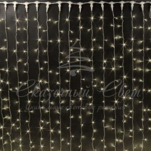 Гирлянда Занавес 2х9 м, колпачок, ТЕПЛО БЕЛЫЙ, белый провод