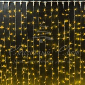 Гирлянда Занавес 2х6 м, колпачок, ЖЕЛТЫЙ, белый провод