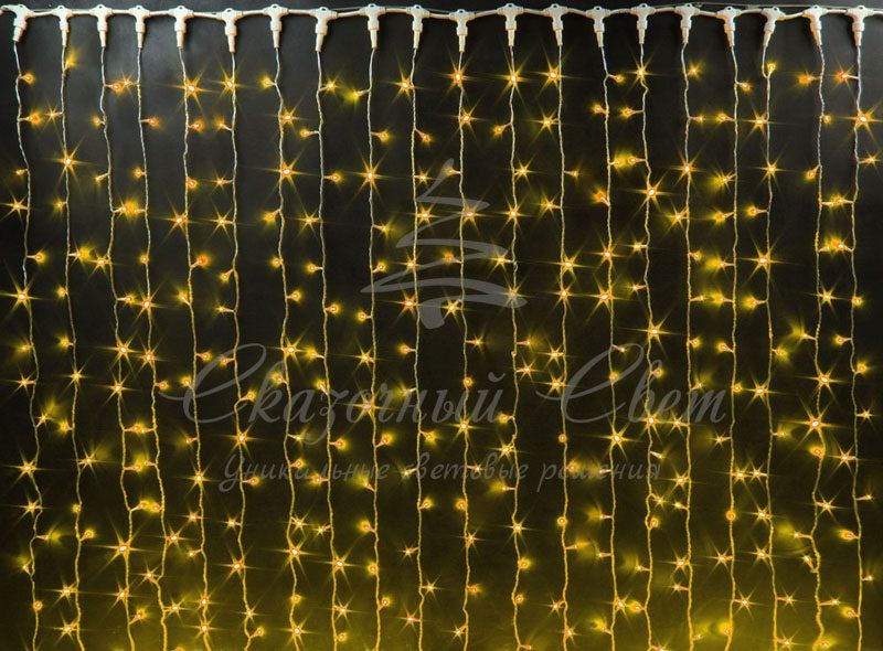 Гирлянда Занавес 2х6 м, колпачок, ЖЕЛТЫЙ, черный провод