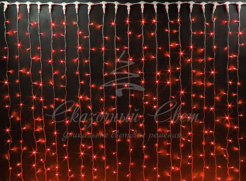 Гирлянда Занавес 2х3 м, флэш, КРАСНЫЙ, прозрачный провод