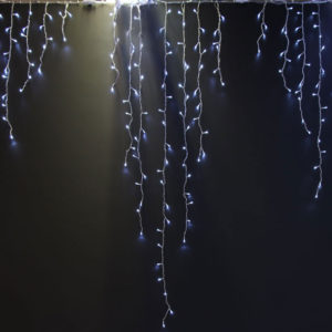 Гирлянда Бахрома, ДЛИННАЯ 2.4х2.2 м, ФЛЭШ, колпачок, БЕЛЫЙ, белый провод