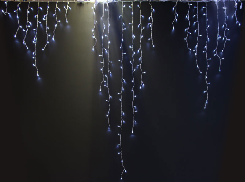 Гирлянда Бахрома, ДЛИННАЯ 2.4х2.2 м, ФЛЭШ, колпачок, БЕЛЫЙ, белый провод