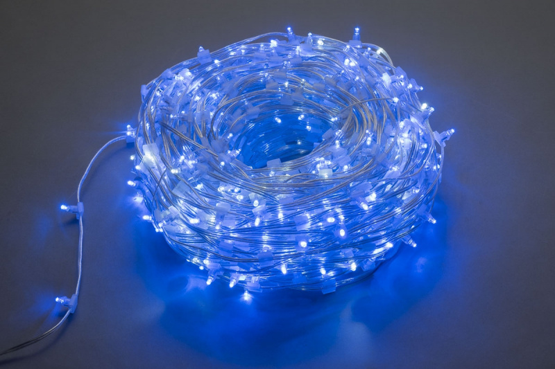 Клип-лайт светодиодный, синий, прозрачный провод (с насадкой-колпачек)