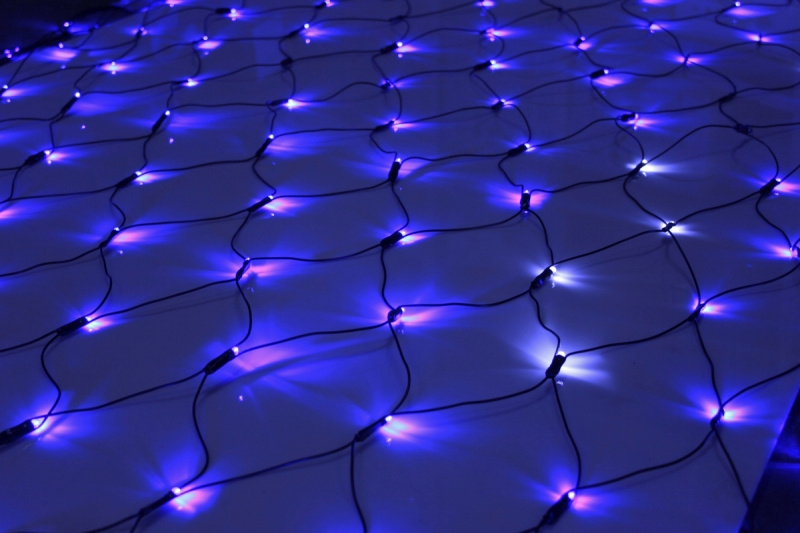 Гирлянда-сеть 2х2м, черный ПВХ провод, с мерцанием, синяя (белый флэш)