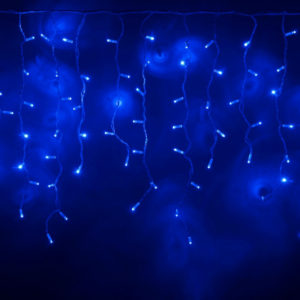 Светодиодный плей-лайт с нитями разной длины с контроллером синий на белом проводе, 200 LED, 3.3метра