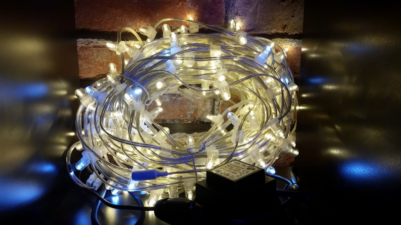 Клип-лайт Flash, длина 100М без трансформатора, тёплый белый белый флэш, прозрачный провод (с насадкой-колпачек)