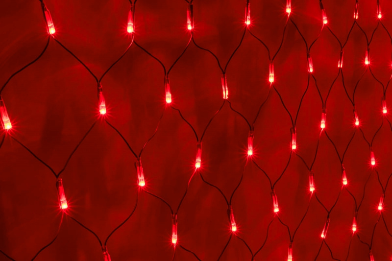 Гирлянда-сеть 2х1,5м, черный ПВХ провод, с контроллером, красный