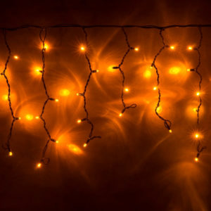 Гирлянда Айсикл 4,8х0,6 м, МЕРЦАЮЩАЯ, черный провод КАУЧУК, свечение желтое/мерцание желтое