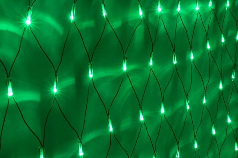 Гирлянда-сеть 2х2м, черный ПВХ провод, постоянное свечение, зеленая