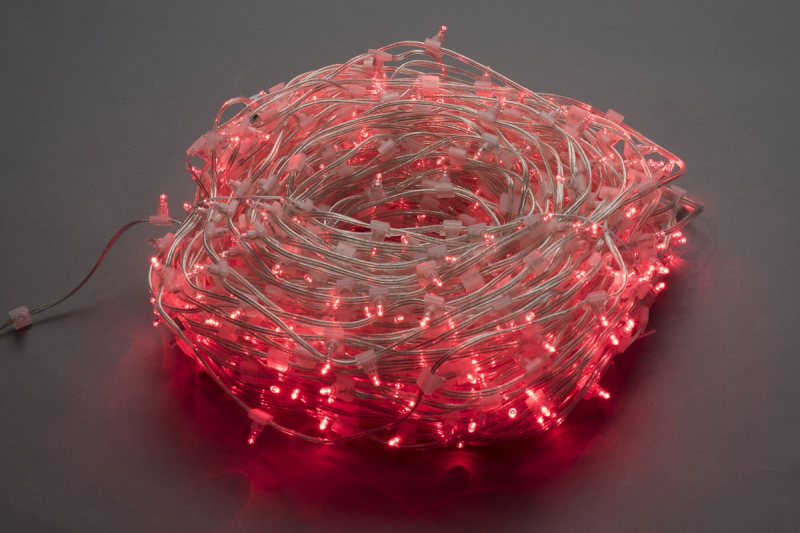 Клип-лайт светодиодный, длина 100М без трансформатора, красный цвет, прозраный провод