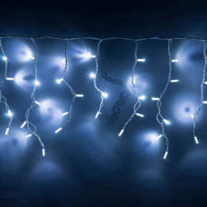Гирлянда Айсикл 4,8х0,6 м, МЕРЦАЮЩАЯ, белый провод КАУЧУК, свечение белое/мерцание белое