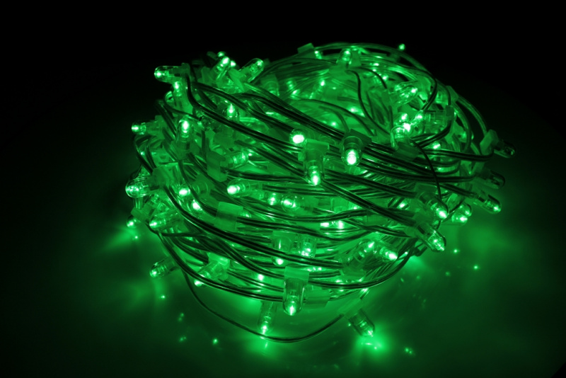 Клип-лайт Flash, длина 100М без трансформатора, зелёный зеленый флэш, прозрачный провод (с насадкой-колпачек)