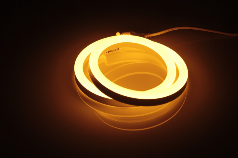 Гибкий неон (LED neon flex) 12х25мм, 120 led m, бухта 50м, кратность резки 1метр, желтый