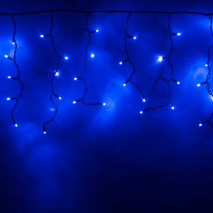 Гирлянда Айсикл 4,8х0,6 м, МЕРЦАЮЩАЯ, черный провод КАУЧУК, свечение синее/мерцание синее