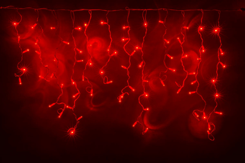Светодиодный плей-лайт с нитями разной длины с контроллером красные светодиоды на белом проводе, 200 LED, 3.3метра