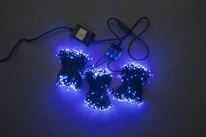 Гирлянда-спайдер 3х20м, 600LED, черный провод, синий
