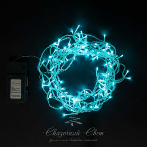 Гирлянда Бахрома на батарейках 3м, 3 бат. «D», 4,5V, прозр. пр., 100 led, аква