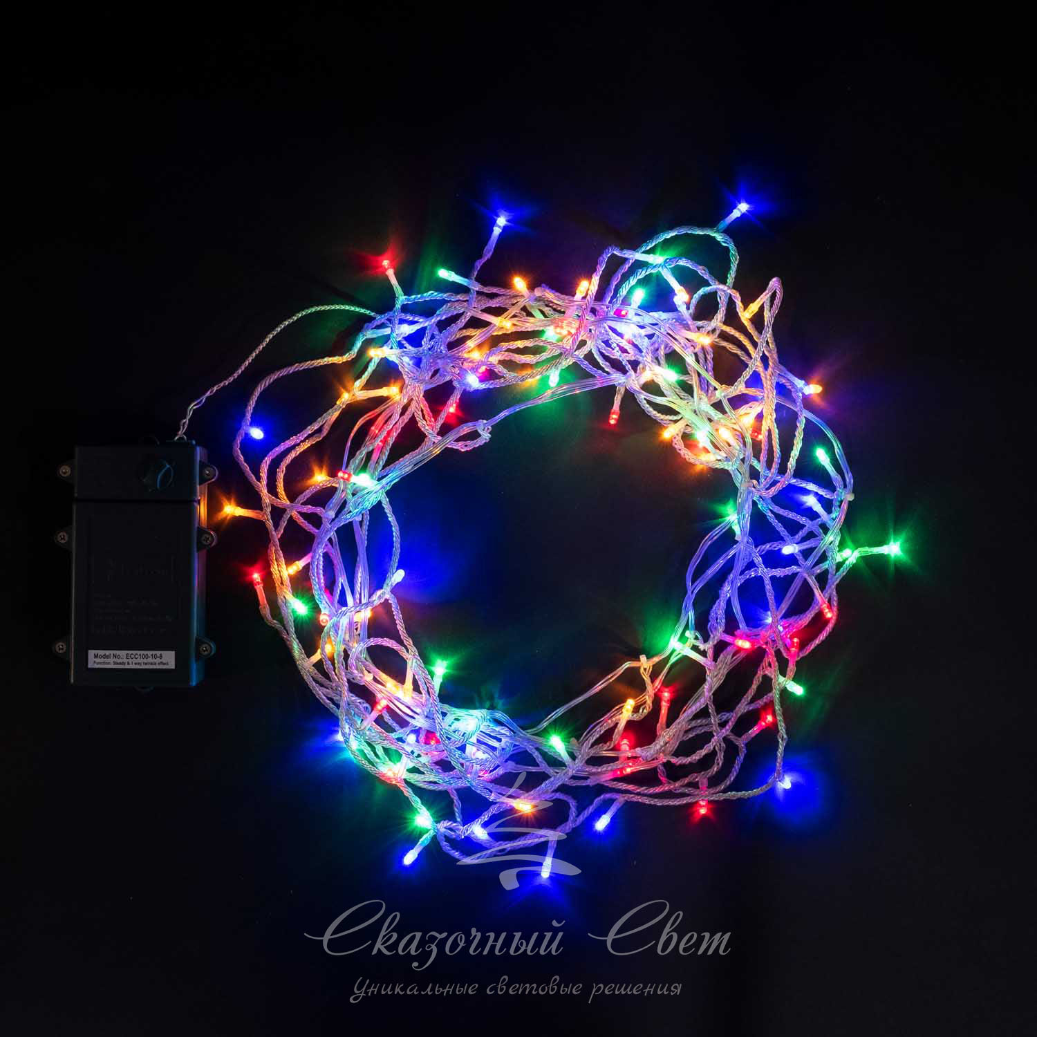 Гирлянда Бахрома на батарейках 3м, 3 бат. D , 4,5V, прозр. пр., 100 led, мульти