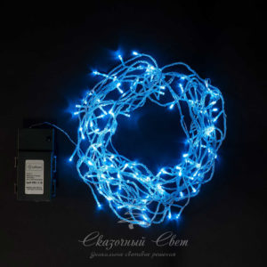 Бахрома на батарейках 3м, 3 бат. «D», 4,5V, прозр. пр., 100 led, небесно голубой