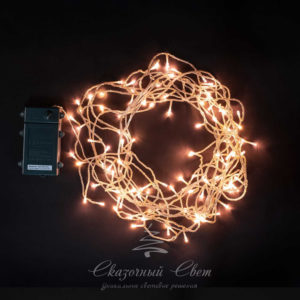 Бахрома на батарейках 3м, 3 бат. «D», 4,5V, прозр. пр., 100 led, хони голд