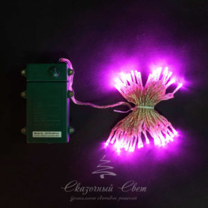 Нить на батарейках 5 м, 3 бат. «D», 4,5V, прозрачный провод, 50 led, розовый