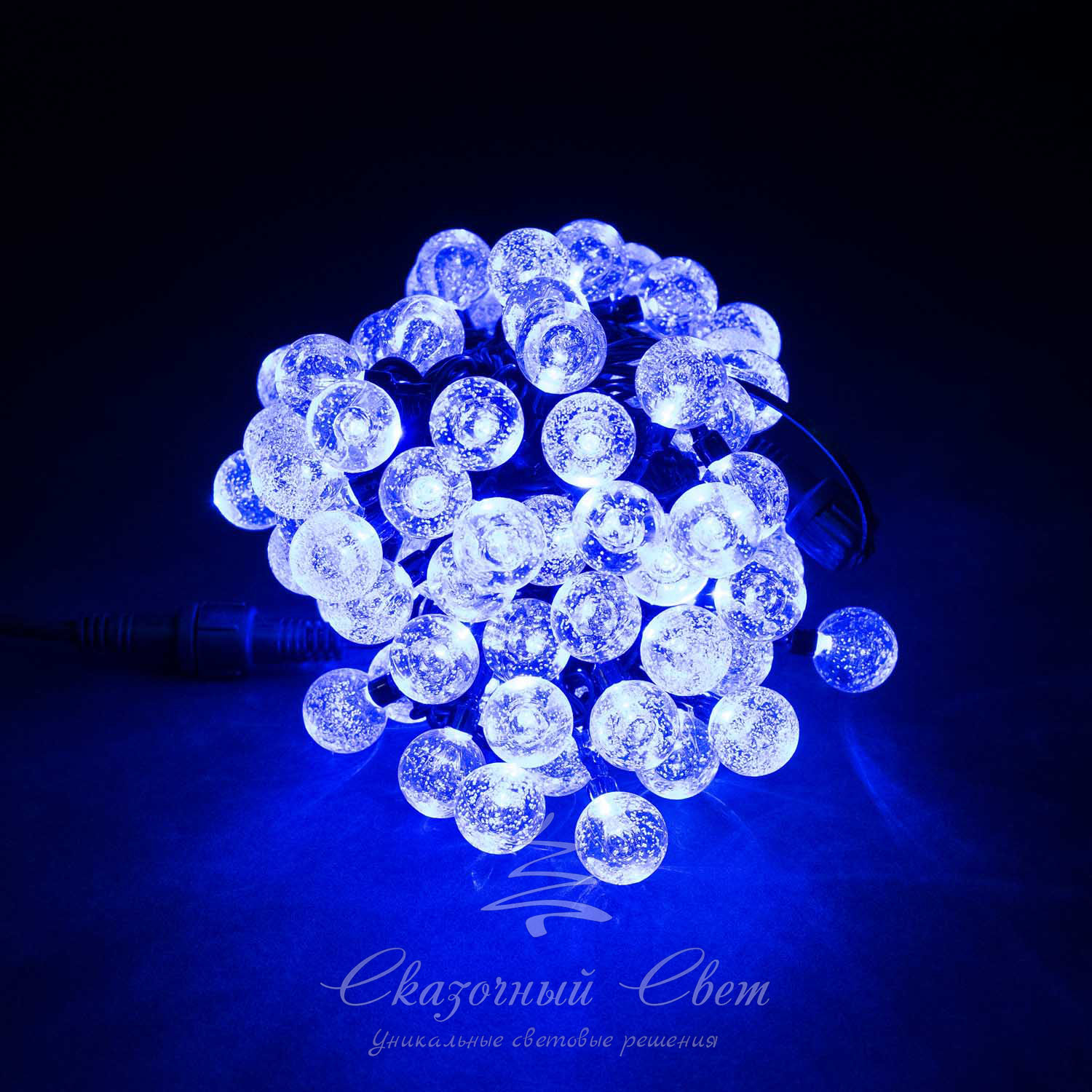 Светодиодная гирлянда Bubble Ball 10 м, черный провод, 100 led, синий