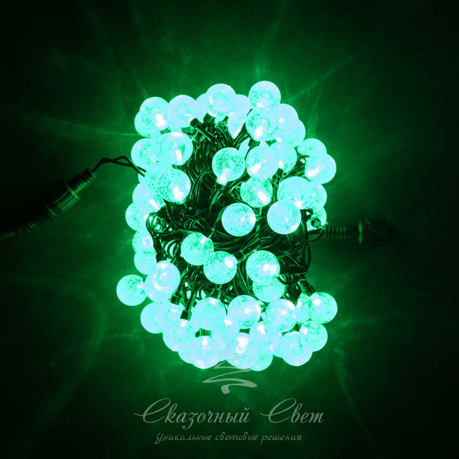 Светодиодная гирлянда Bubble Ball 10 м, черный провод, 100 led, зеленый