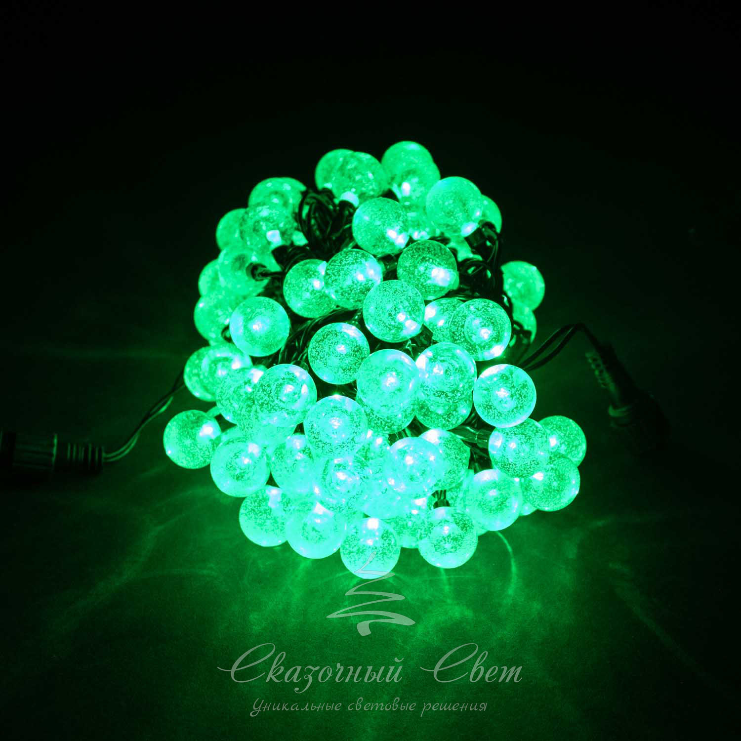 Светодиодная гирлянда Bubble Ball 10 м, черный провод, 100 led, зеленый