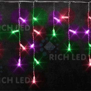 Бахрома 3х0.5 м, флэш, колпачок, МУЛЬТИ 2 (крас., зелен., розов.), белый провод