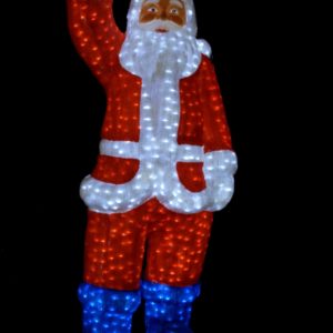 Снеговик 3D белый в синем полушубке, в синей шляпе с метлой, 200х125см