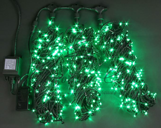 Гирлянда на дерево уличная 3 Нити по 20 м с контр, ЗЕЛЕНЫЙ