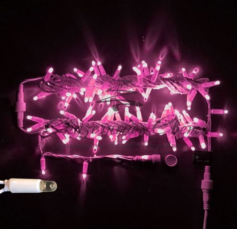 Светодиодная гирлянда Нить 10 м, 24В, мерцающая, соединяемая, прозрачный провод, Розовая