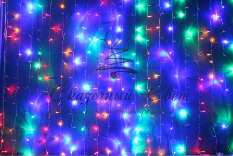 Гирлянда Занавес 2х3 м, флэш, колпачок, МУЛЬТИ, белый провод