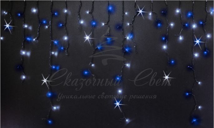 Гирлянда Занавес 2х1.5 м облегченный, колпачок, СИНЕ+БЕЛЫЙ, белый провод