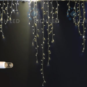 Гирлянда Бахрома, ДЛИННАЯ 2.4х2.2 м, ФЛЭШ, колпачок, ТЕПЛО БЕЛЫЙ, белый провод