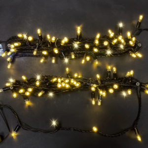 Гирлянда Нить 10 м, 220В, флэш, колпачок, ТЕПЛЫЙ БЕЛЫЙ, черный провод