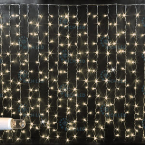 Гирлянда Занавес 2х1.5 м облегченный, флэш, ТЕПЛЫЙ БЕЛЫЙ, прозрачный провод