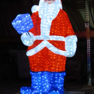 Дед Мороз 3D белый в красном полушубке, в синих сапогах с синим фонарем, 185х105см, 24В