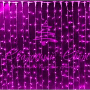 Гирлянда Занавес 2х3 м, колпачок, РОЗОВЫЙ, белый провод